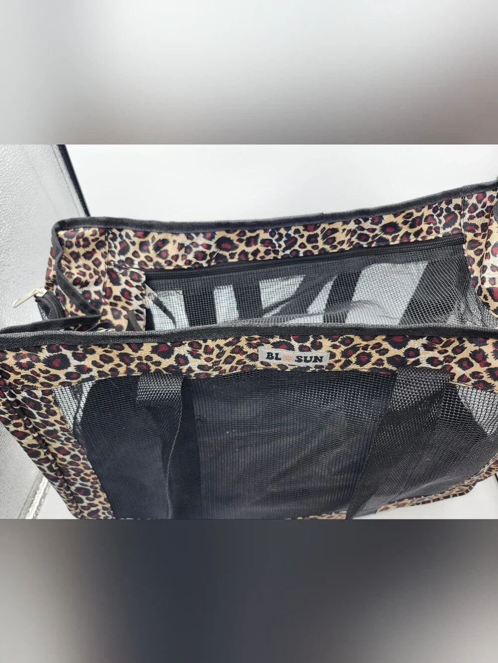Leopard Print Mesh Small Pet Carrier Bag in Brown